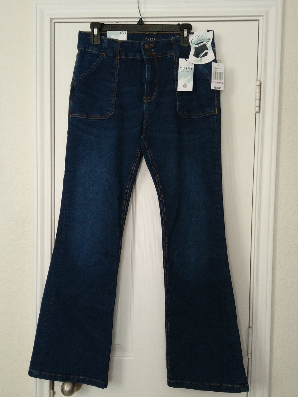 Curve Appeal High Rise Curvy Fit Flare Blue Denim Jeans With Patch Pockets NWT - Picture 4 of 11